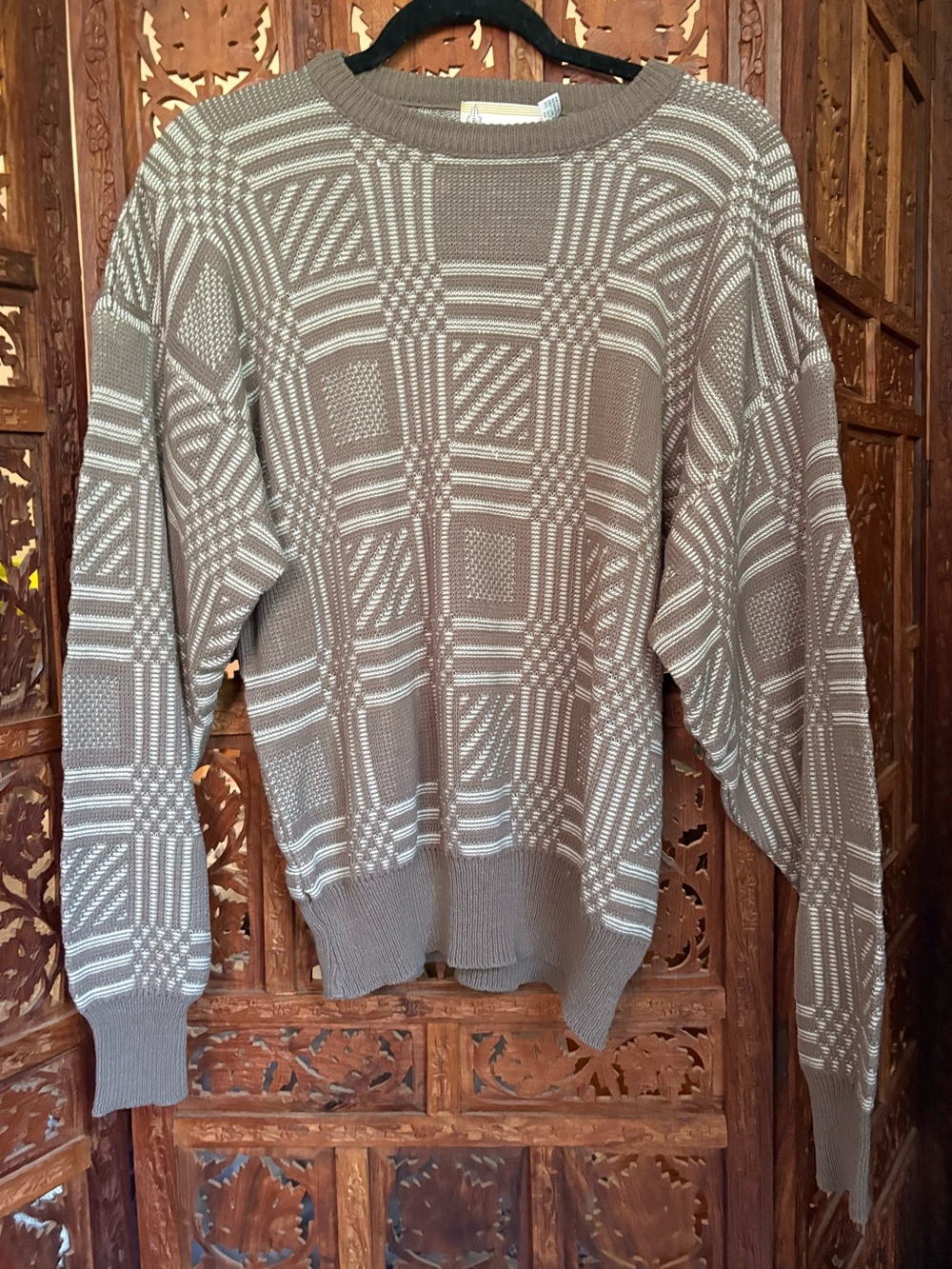Vintage London Fog Men's Taupe Geometric Knit Sweater Size XL